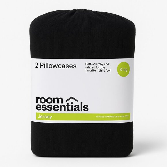 Room Essentials Jersey Easy Care 2 Pillowcases | Size King| Black | Soft - Picture 1 of 2